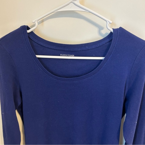 Eileen Fisher Long Sleeve Tee Shirt Indigo Blue Scoop Neck Organic Cotton Small - Picture 3 of 6
